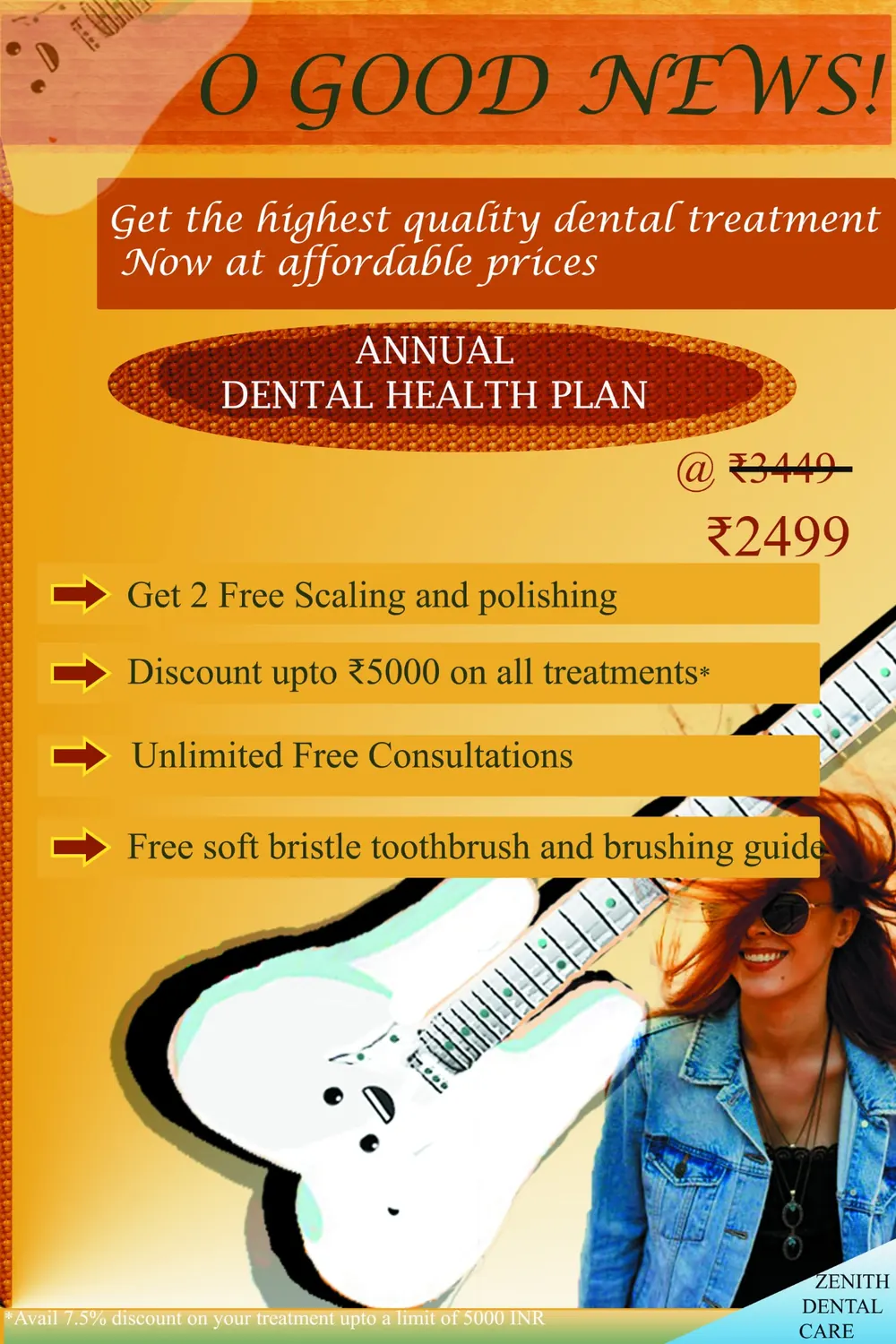 Zenith Dental Care Annual Dental Health Plan poster: ₹2499, was ₹3449